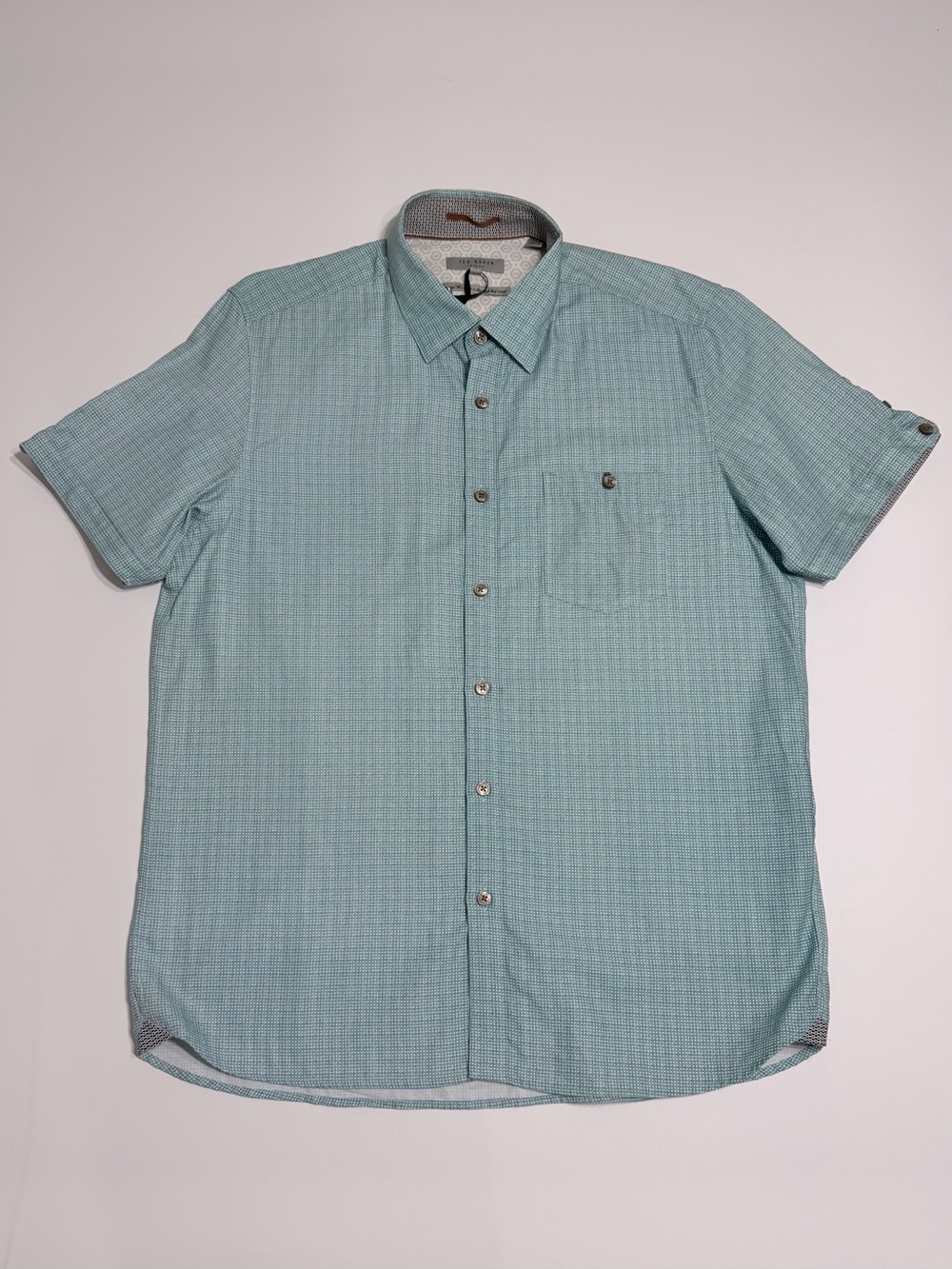 Ted Baker London Lorenze Blue Micro Check Short Sleeve Button Shirt Size 5